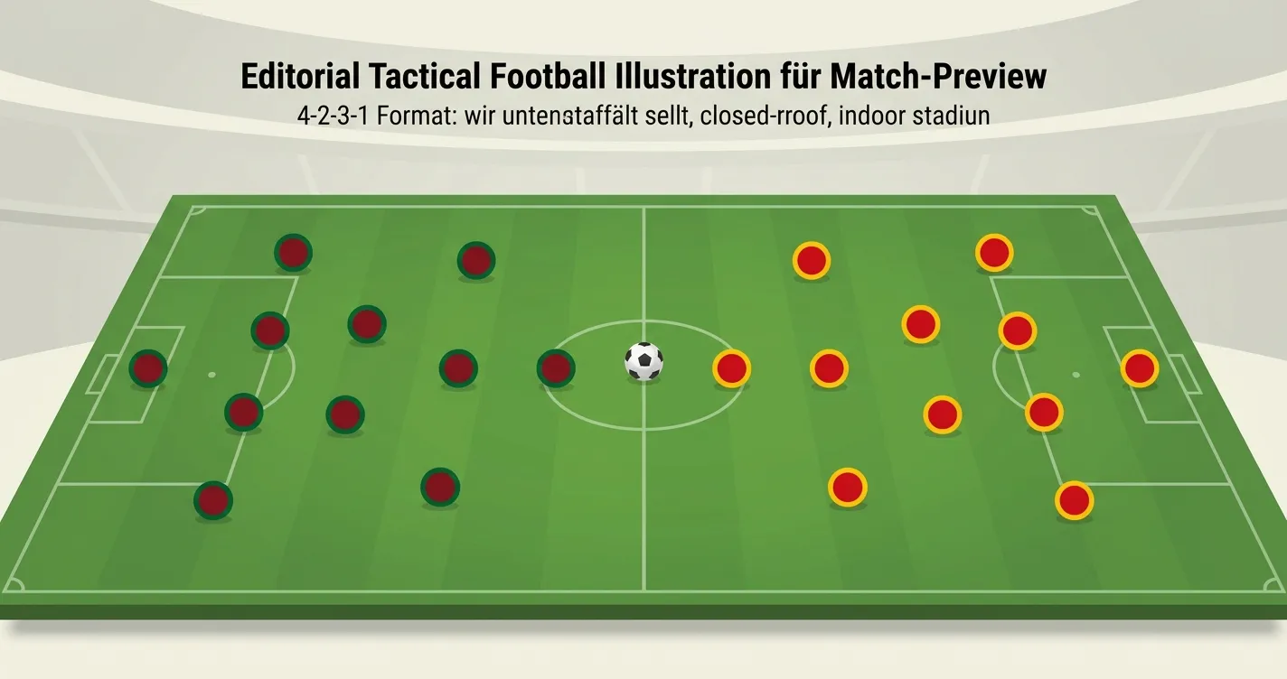 Split-Formation-Grafik mit den beiden 4-2-3-1-Aufstellungen von Portugal und Spanien im geschlossenen AT&T Stadium