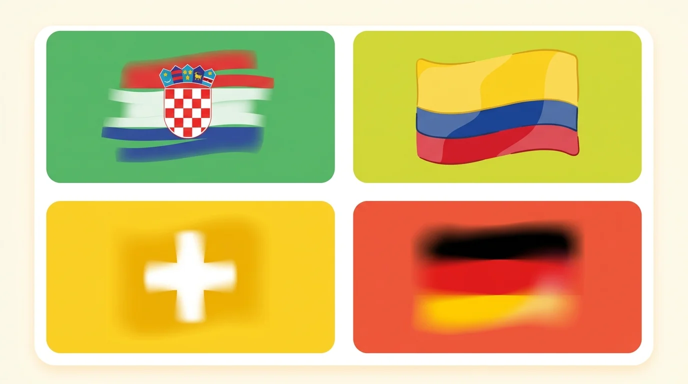 Heatmap-Stil mit vier farbcodierten Value-Zellen für Kroatien, Kolumbien, Spanien und Brasilien