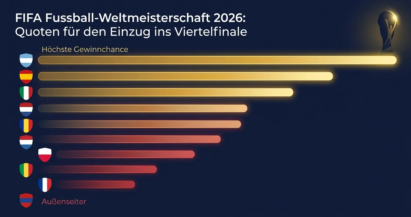 Vergleichs-Grafik mit vier Halbfinal-Pfaden (QF1-QF4 hoch/tief) und Balken für die Outright-Quoten